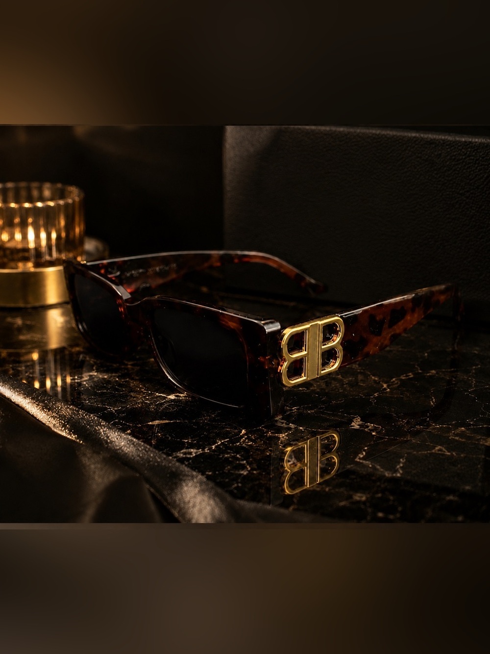 Tortoiseshell BB Logo Sunglasses With Gold Accents